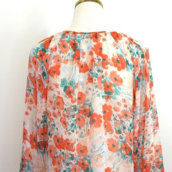 LC Lauren Conrad Bloomfest Popover Blouse White Green Coral Floral - S - Picture 5 of 15